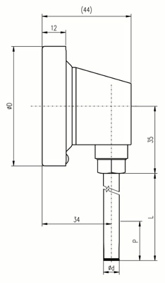 Průmyslový teploměr 0-120°C, TU60, L250, úhlový, vč. jímky G1/2", AM