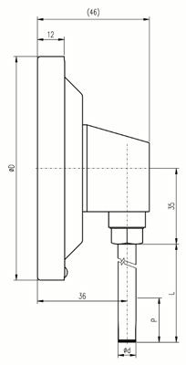 Průmyslový teploměr 0-350°C, TU100, L400, úhlový, vč. jímky G1/2", AM
