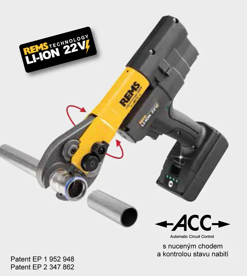 Lisovací kleště REMS Mini-Press 22V + 3 čelisti L-Boxx 578X09 Aku Li-Ion, nabíječka 578014