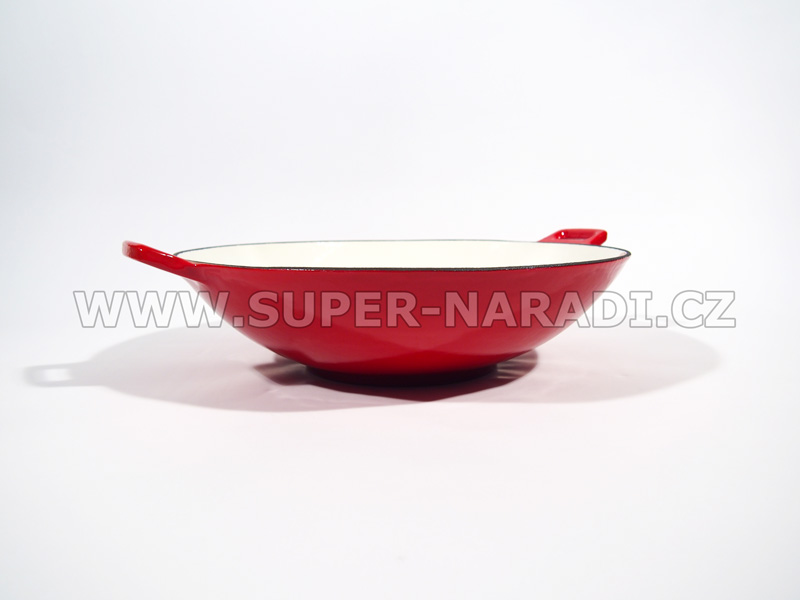 Litinový WOK, pánev 37 cm, 4,5l smaltovaný, oranžový-bílý PWI