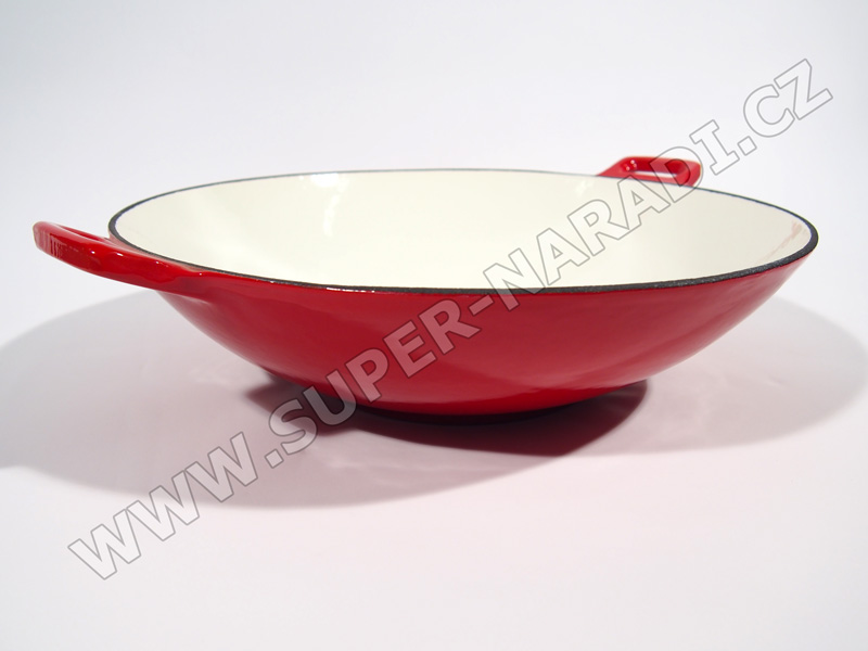 Litinový WOK, pánev 37 cm, 4,5l smaltovaný, oranžový-bílý PWI