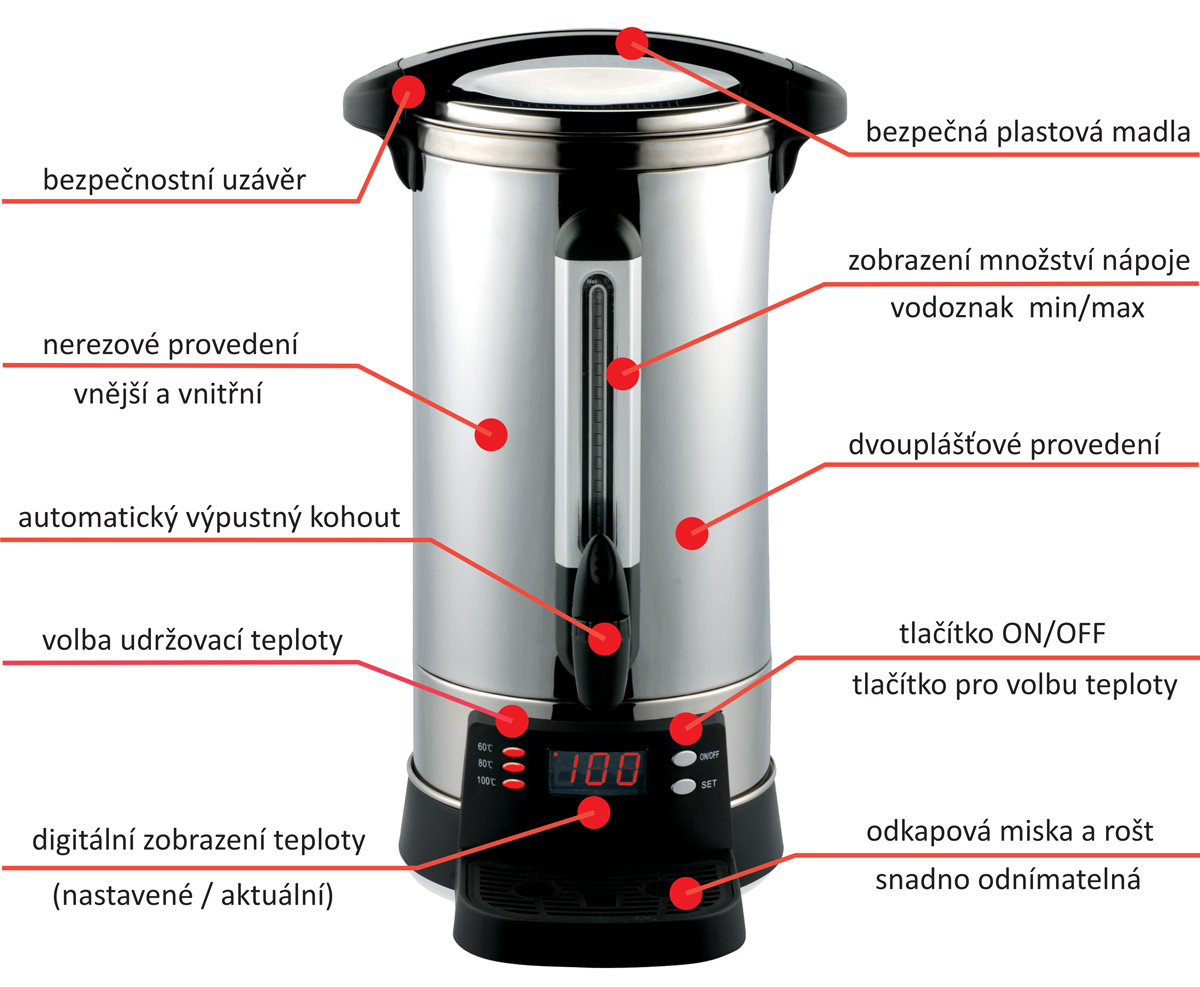 Varný termos WBD-30, 2500W 19,7 litrů izolovaný, digitální s regulací G-TIP