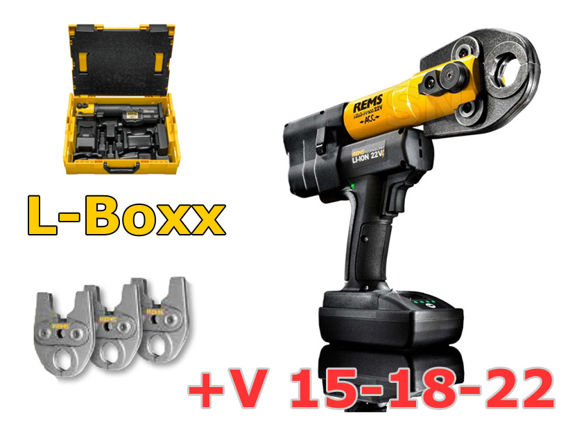 Lisovací kleště REMS Mini-Press 22V SET V-15-18-22 čelisti, Aku Li-Ion L-BOXX 578031