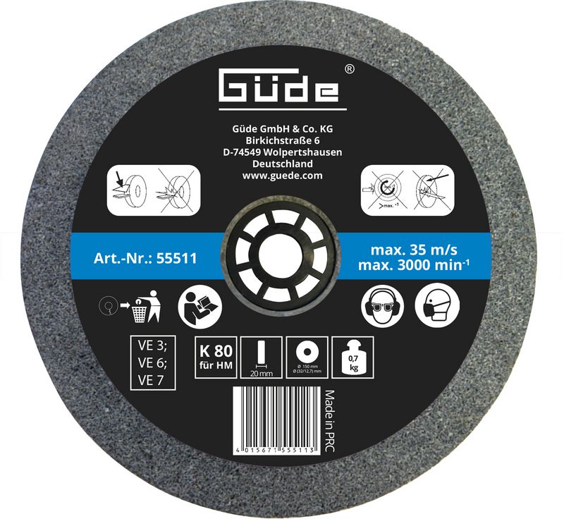 GÜDE Brusný kotouč 150x20x32, 12,7mm K80, korundový 55511