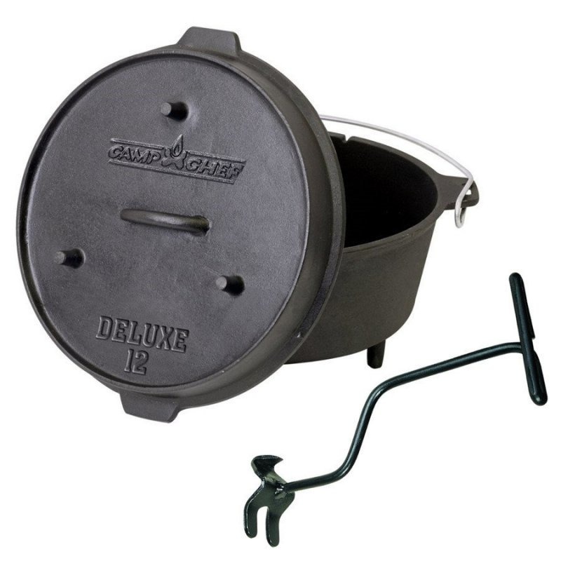 Litinový hrnec Camp Chef Deluxe Dutch Oven 30cm, 7l s poklicí a zvedákem CC-DO12 Holandská trouba