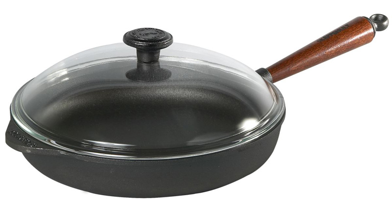 Litinová pánev 28 cm, hluboká, dřevěné madlo, poklička, SKEPPSHULT 0130T