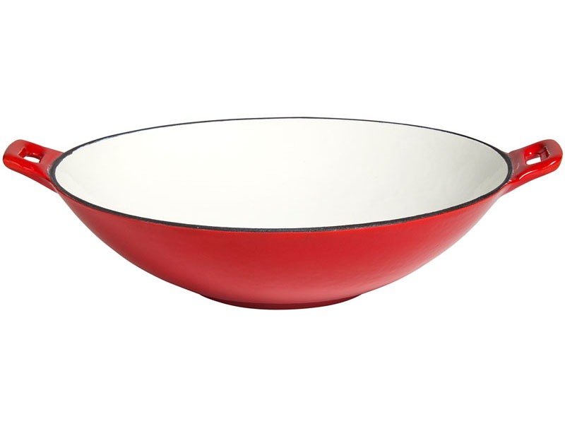 Litinový WOK, pánev 30 cm, 2,5l smaltovaný, červený-bílý PWI