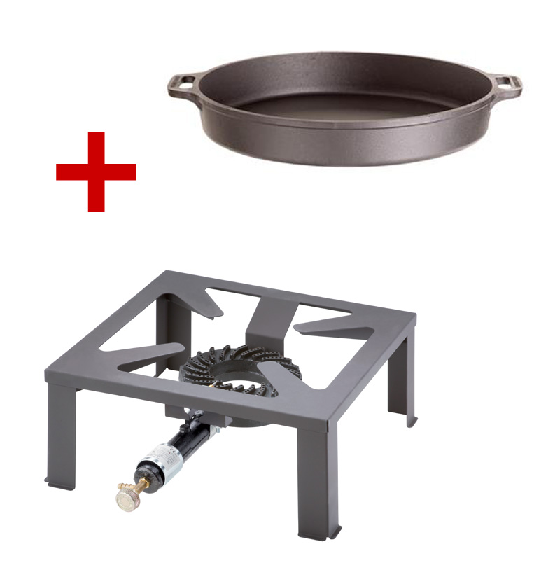 Set plynový LPG vařič 7,5 kW, 40 cm litinová pánev Gastro Meva 02102, PWI 4501 SN
