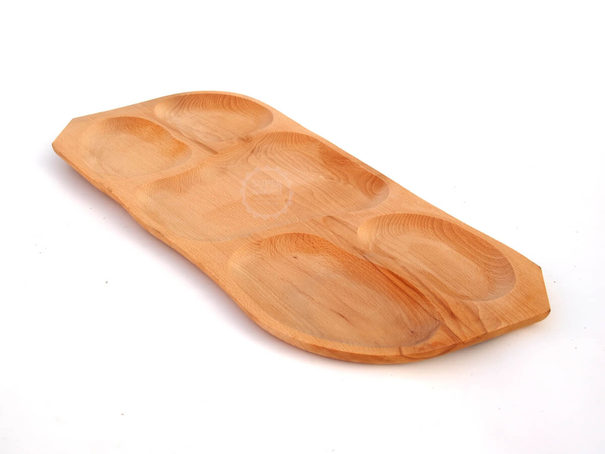 Dřevěný servírovací podnos 67x30cm, 5 prohlubně MGB