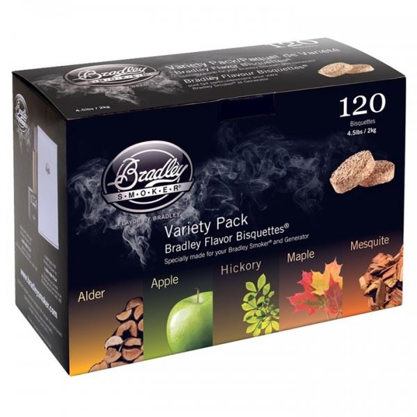 Mix udící briketky 120 kusů, 5 varianty, Bradley Smoker BT5FV120