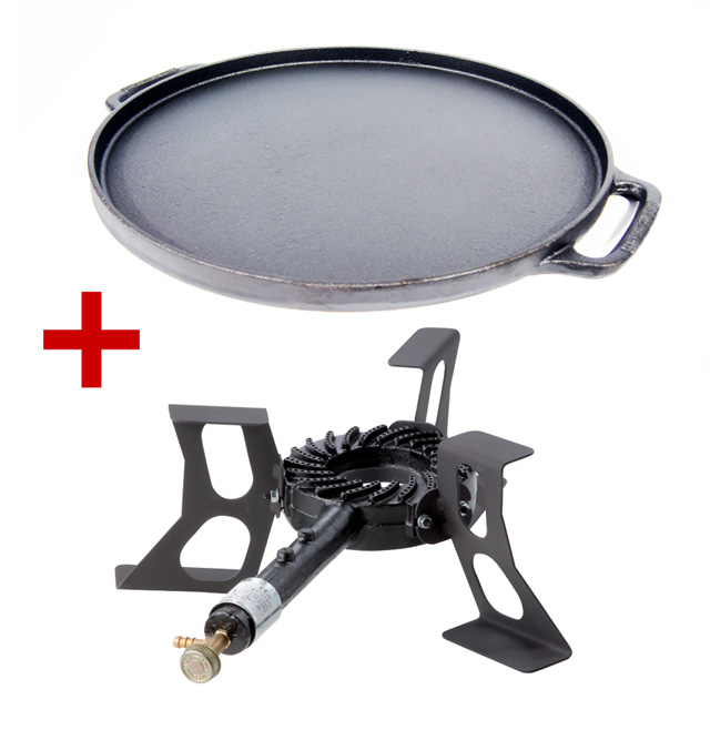 Combi set LPG vařič Trino 7,5 kW + 45 cm litinová plancha, Meva, PWI