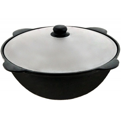 Litinový uzbecký kotlík 12 l, 41 cm, kazan + hliníková poklice Davr LE120A, 8mm