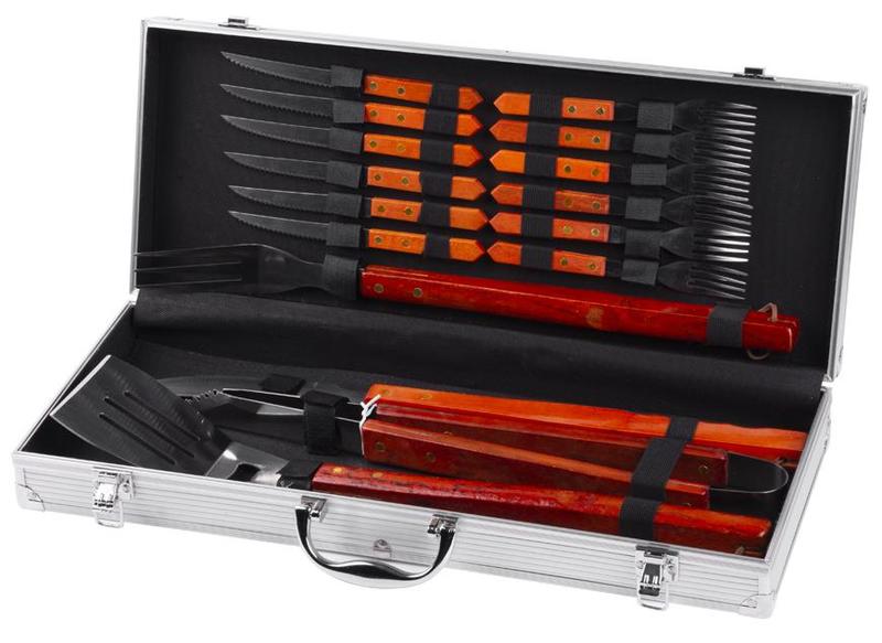 Sada 16-dílná grilovací nářadí v Alu kufříku BBQ 2212061 Strend Pro dřevo+nerez