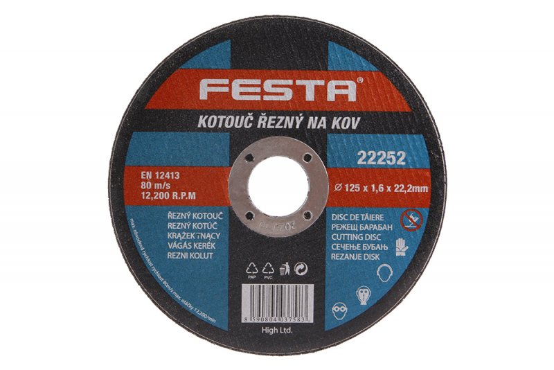 Kotouč řezný na kov 125x1,6x22,2 mm Festa 22252 na úhlovou brusku