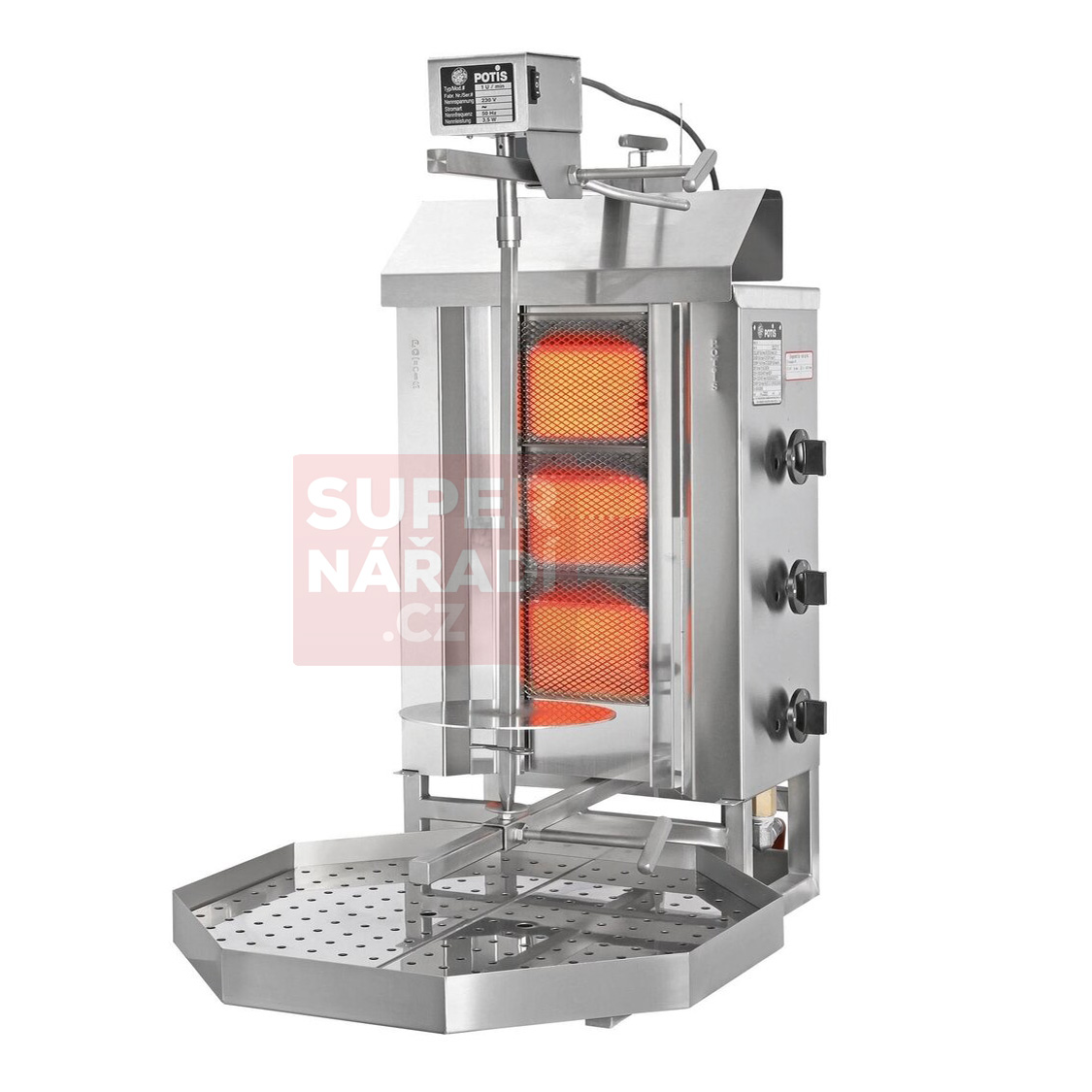 Gyros gril Potis G1/S plynový na kebab do 15 Kg masa, 3 hořáky PB/ZP, 7230160