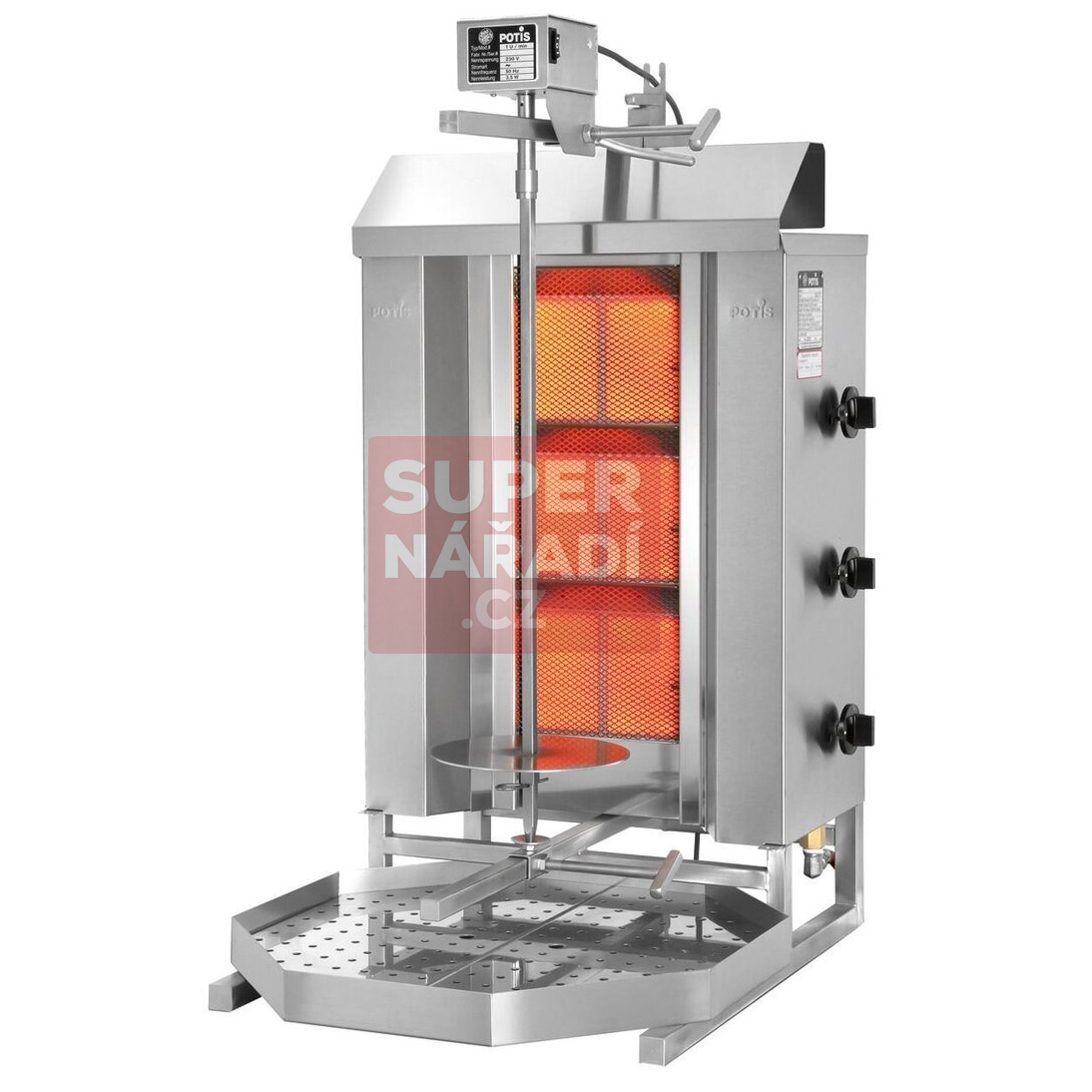 Gyros gril Potis GD3/S plynový na kebab do 40 Kg masa, 3x double hořák PB/ZP 7230184
