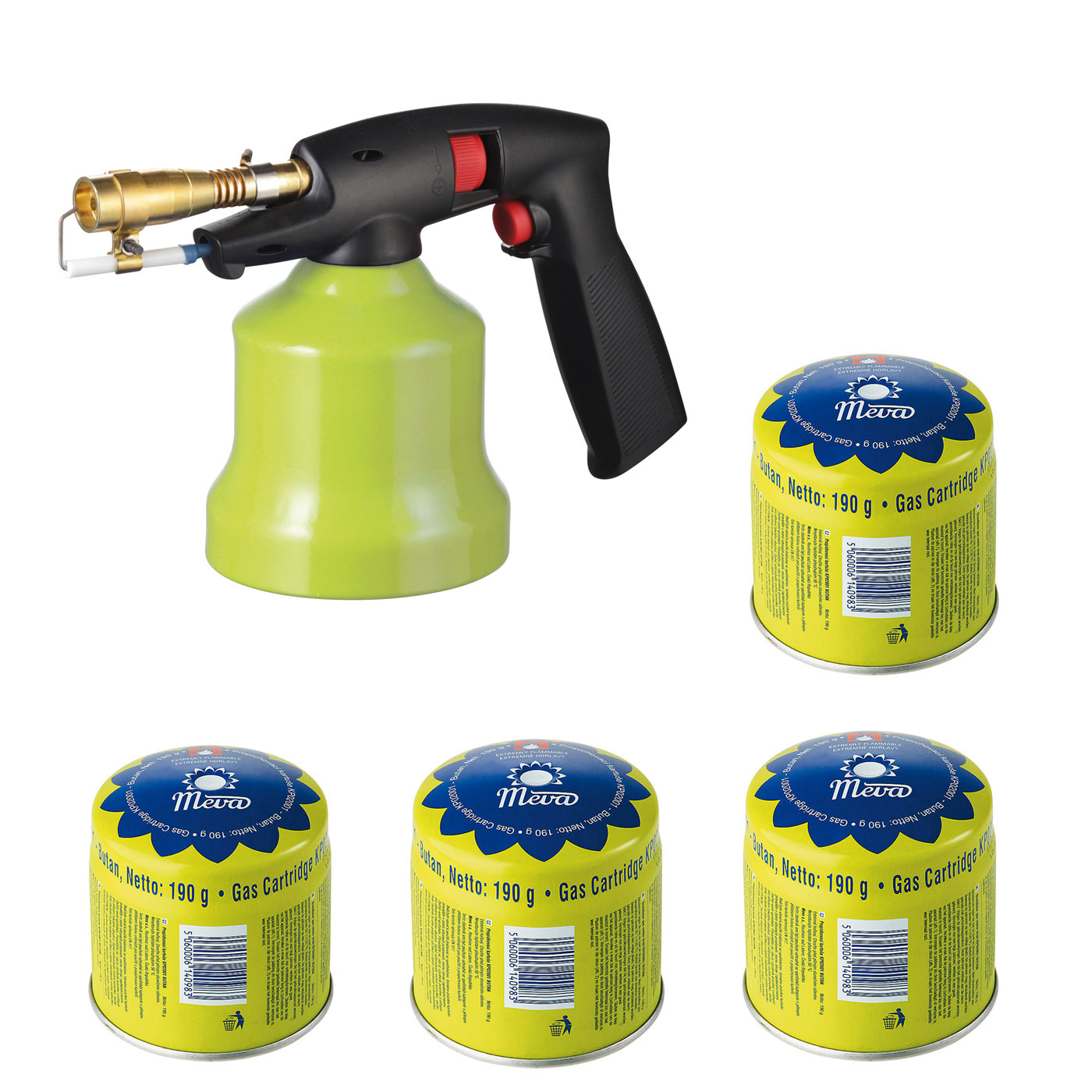 Meva Hořák Typhoon 1,2 kW 360° KP19001 + 4 kartuše 190g KP02001-SG Set SN Piezo