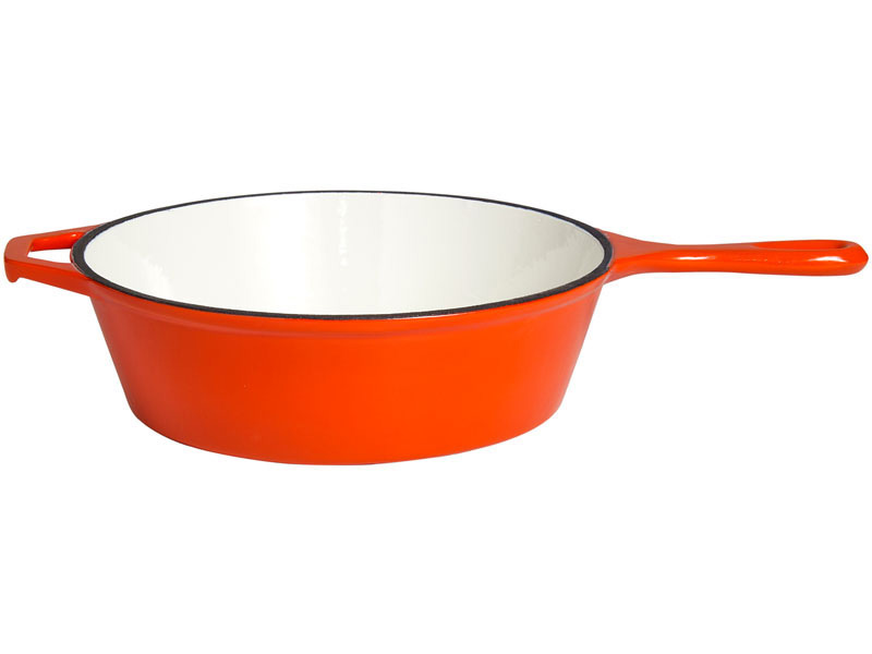 Litinová pánev 25,5 cm, 3l smaltovaná se dvěma madly, oranžová-bílá PWI 9740