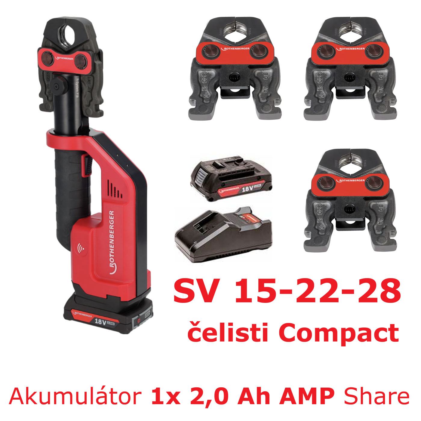 Rothenberger Lisovačka Romax Compact III AMP + 1x 2Ah + SV 15-22-28 1000004276 na měděné trubky