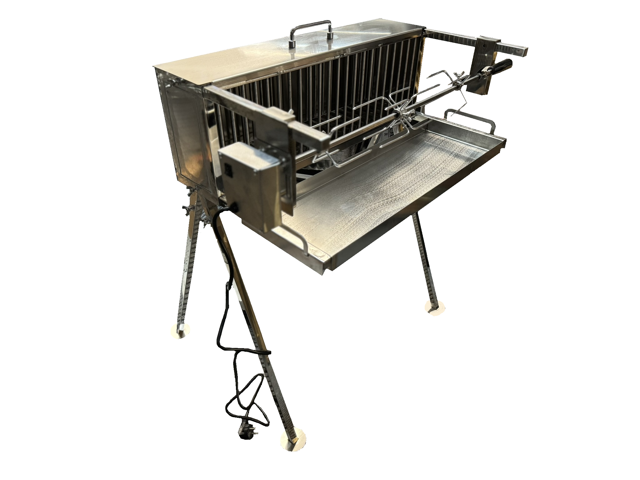 Nerezový gril na kuře, kýtu a pečeni, 1x Rotisserie UG Grill s bočním topeništěm