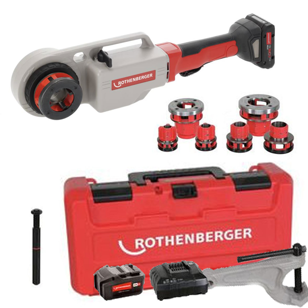 Rothenberger SUPERTRONIC 2000 E AMP set 1/2-2" Aku závitořez 1000004186 + 4 Ah, nabíječka