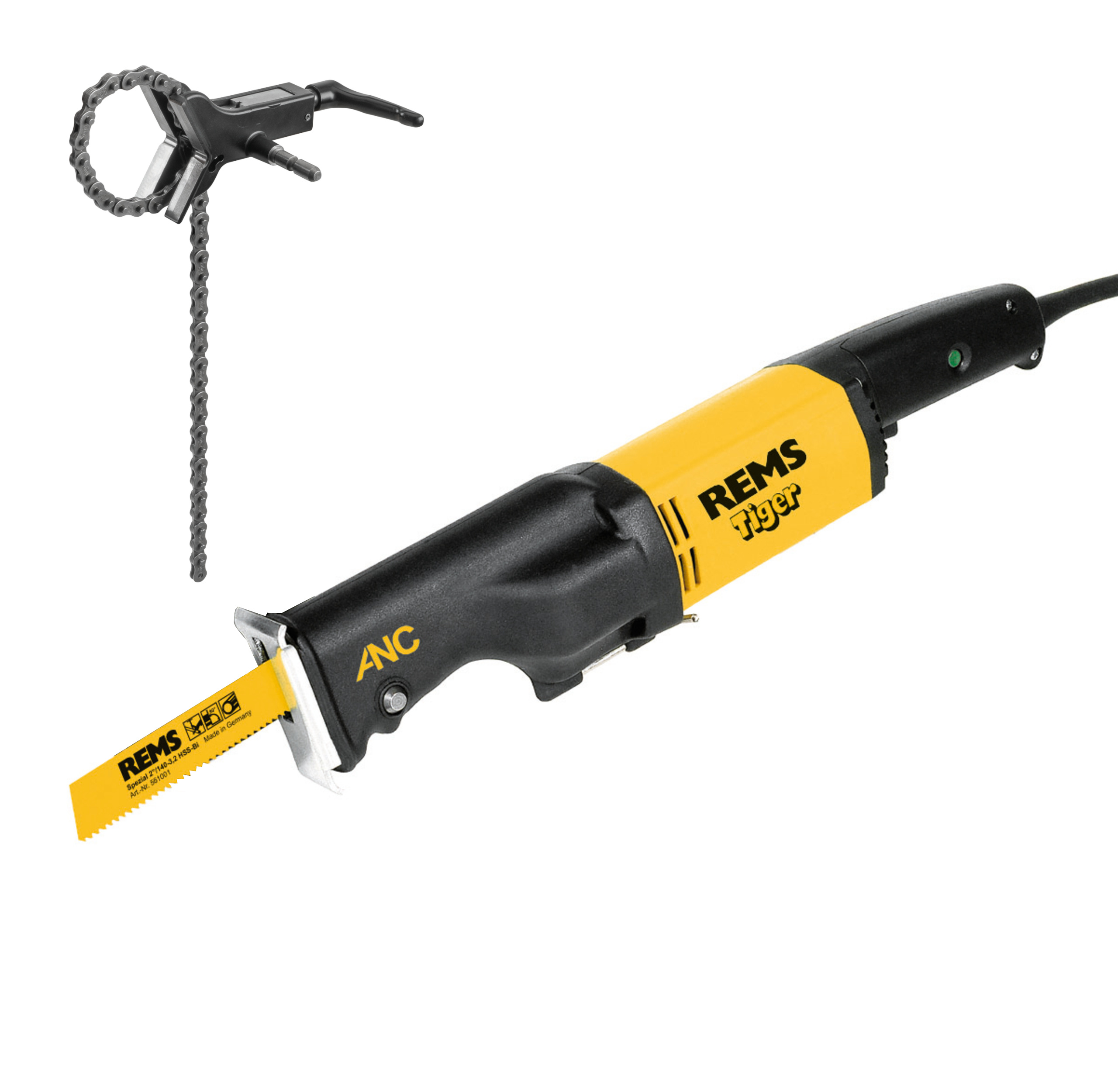 REMS Tiger Set K Elektrická šavlová pila na trubky + řetězový vodící držák 6" 560021