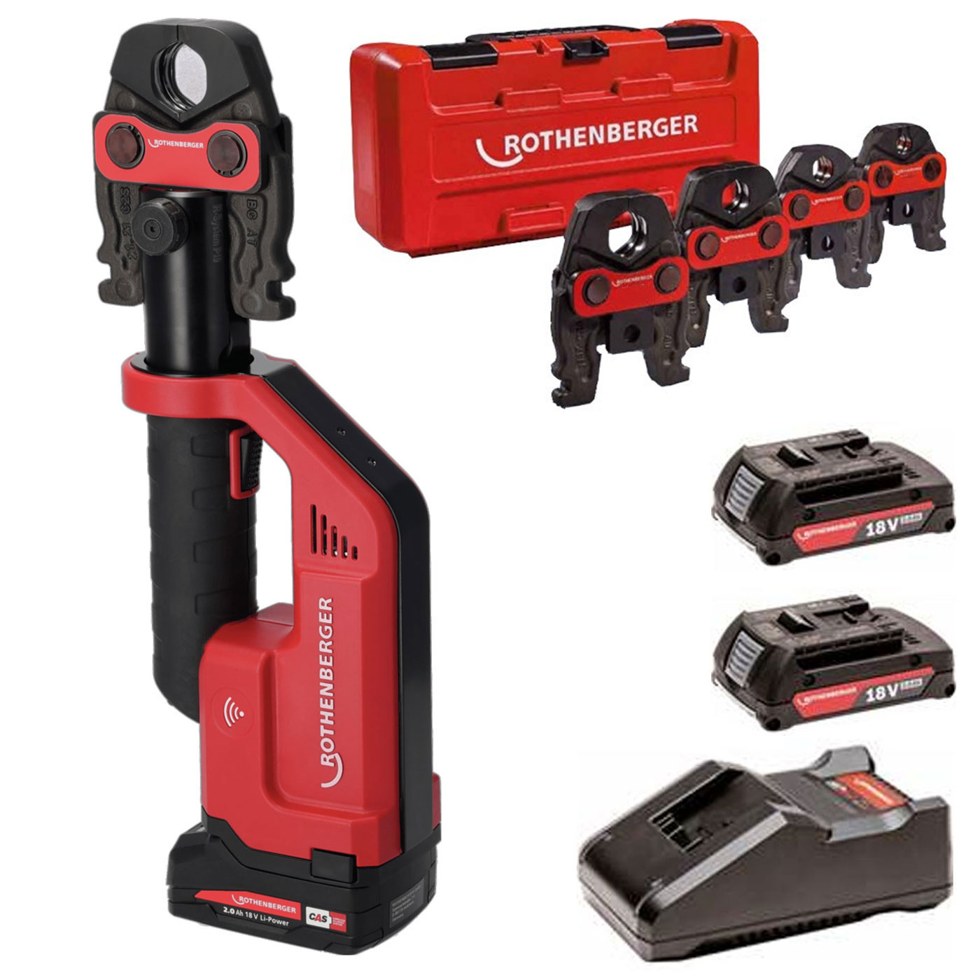 Lisovací kleště ROMAX Compact III CAS 2x 2Ah Aku Rothenberger SB1000004263 + 4 čelisti v kufru Rocase