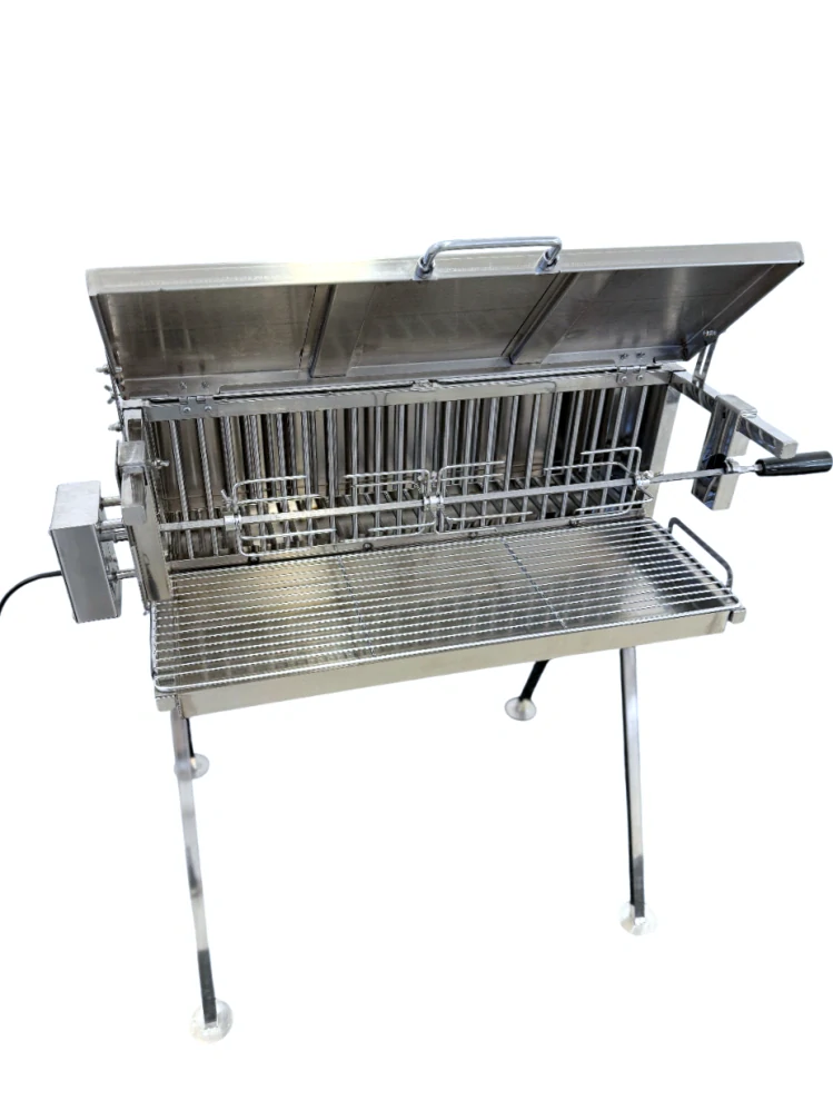 Nerezový gril na kuře, kýtu a pečeni S70 / 1x Rotisserie UG Grill s bočním topeništěm, 70 cm se stříškou