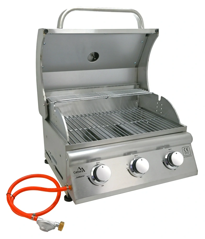 Cattara gril plynový Garden stolní 9,6 kW, nerezový 14100, 3 hořáky s víkem, polo-vestavný