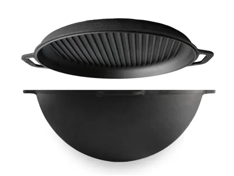 Brizoll Litinový kotlík 40 cm 15l kazan KA15-3 + grilovací pánev-poklička, žebrovaná
