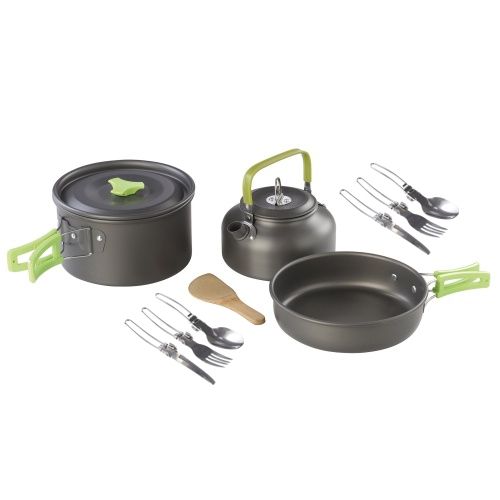 MEVA Outdoor set nádobí NA24001, 3 díly, příbory, hrnec 1,2l, konvička 0,7l, pánvička
