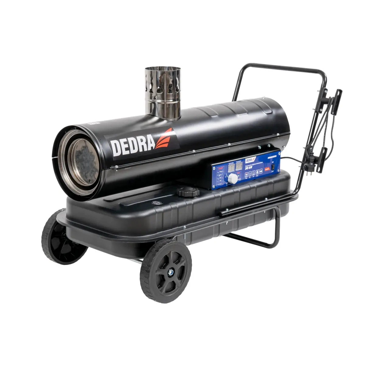 Dedra naftové topidlo 30 kW s vývodem spalin, termostat DED9955BTK, černé, vozík s kolečky
