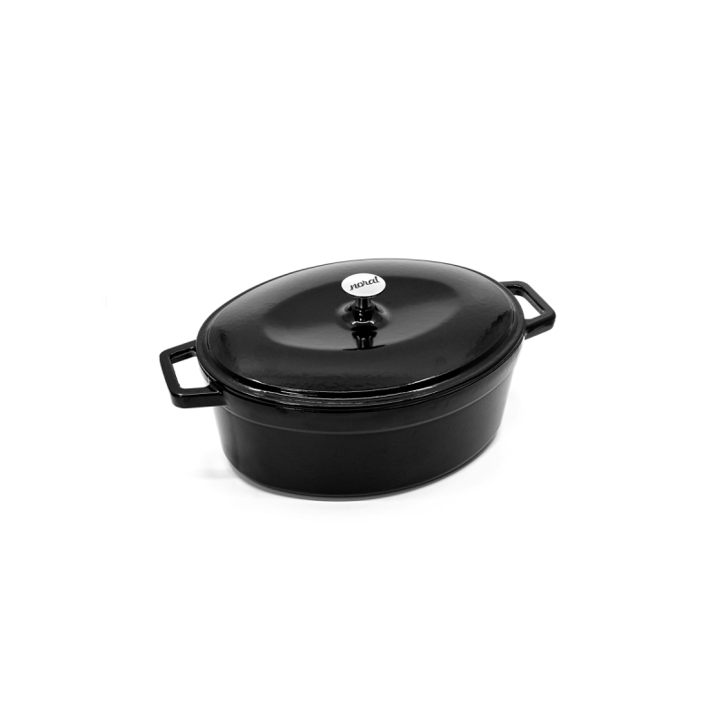 Noral Litinový oválný hrnec 30 cm, černý, smaltovaný 66667011 s poklicí