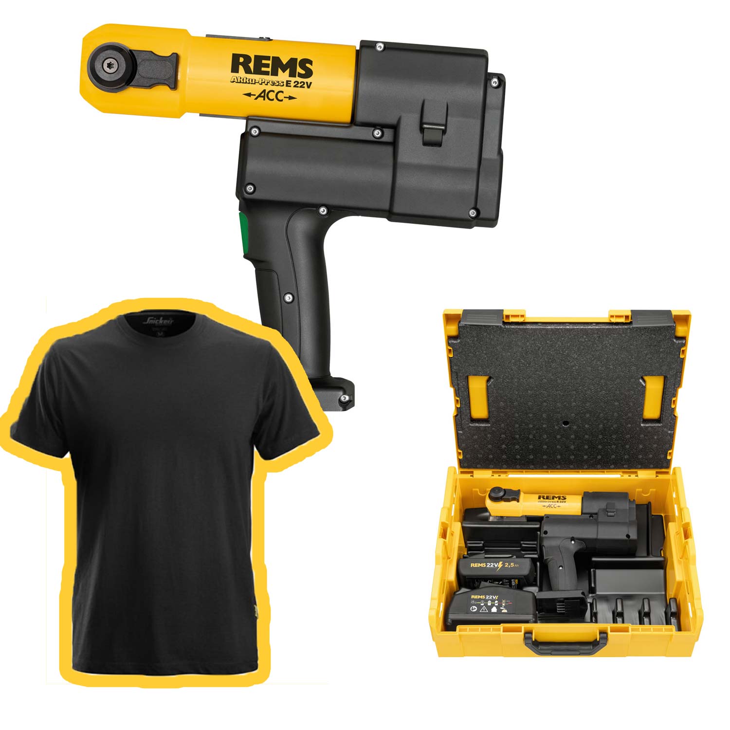 REMS Akku-Press E 22V ACC B-P 576017 L-Boxx lis na trubky 32 kN 576X12 Set + tričko 30 let