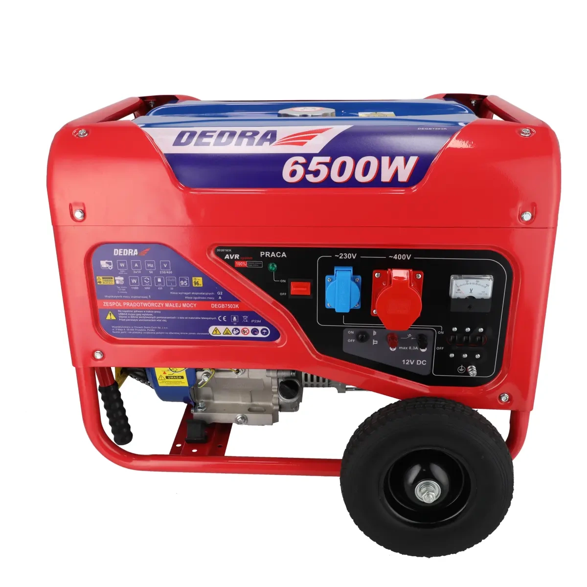 Dedra elektrocentrála 6,5/6KW AVR, 1x230V, 1x400V, 12V DEGB7503K, benzínová, ruční start