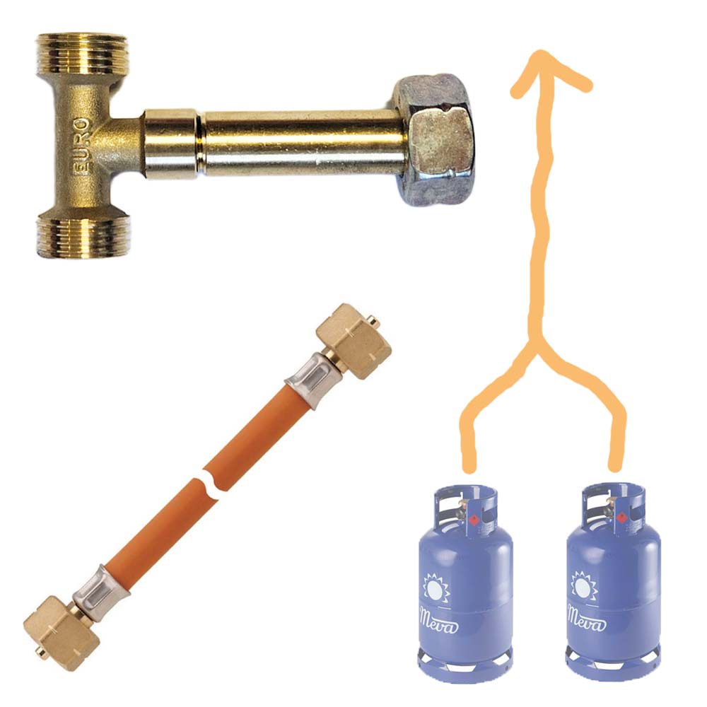 GSK sada k propojení 2 ks PB láhví, hadice 40 cm, T-spojka W21,8 N2432, GOK 04-573-00, těsnění
