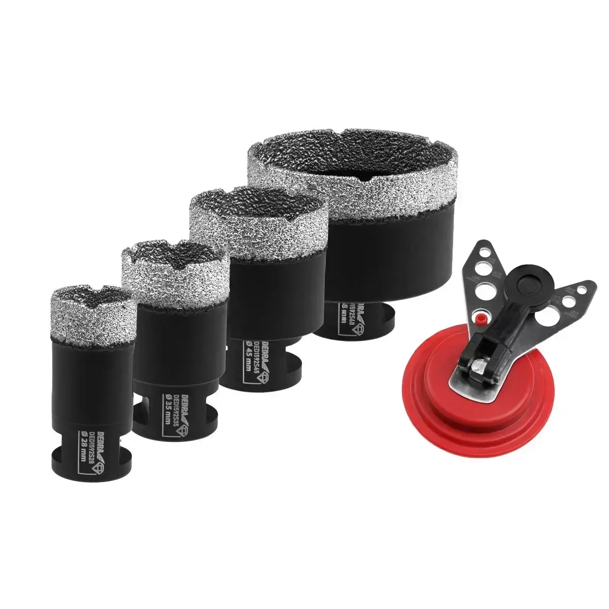Dedra vrtací korunky VB Set 28, 35, 45, 68 mm M14 diamantové DED1592SZ03, 4 ks do dlažby + vodítko pro vrtáky