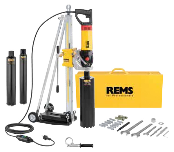 REMS Picus SR Set 62-82-132 Titan, jádrová vrtačka 183023 se stojanem, pro mokro-suché vrtání + 3 diamantové korunky