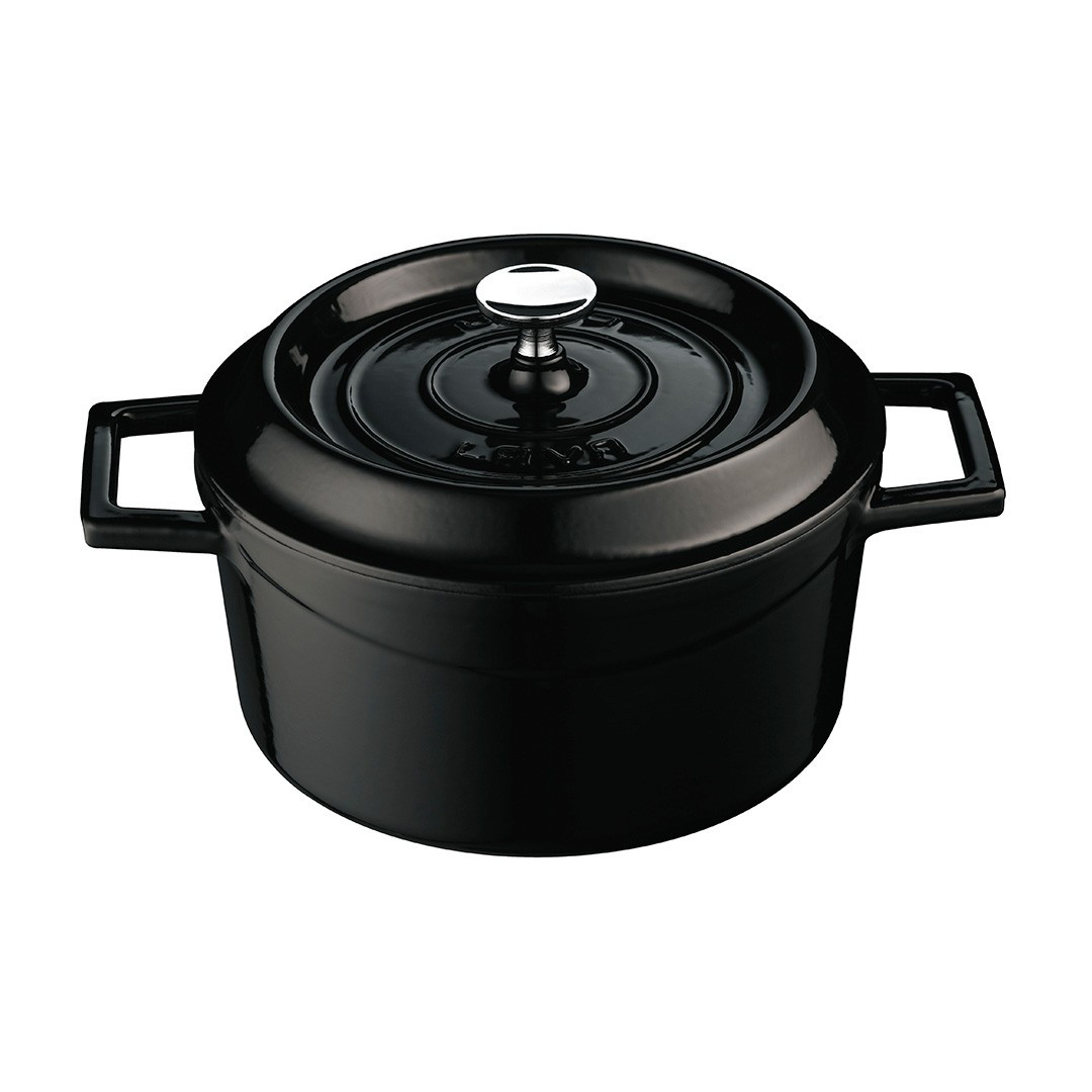 Litinový hrnec kulatý 28 cm, smaltovaný, černý LAVA Metal LVYTC28K2BL