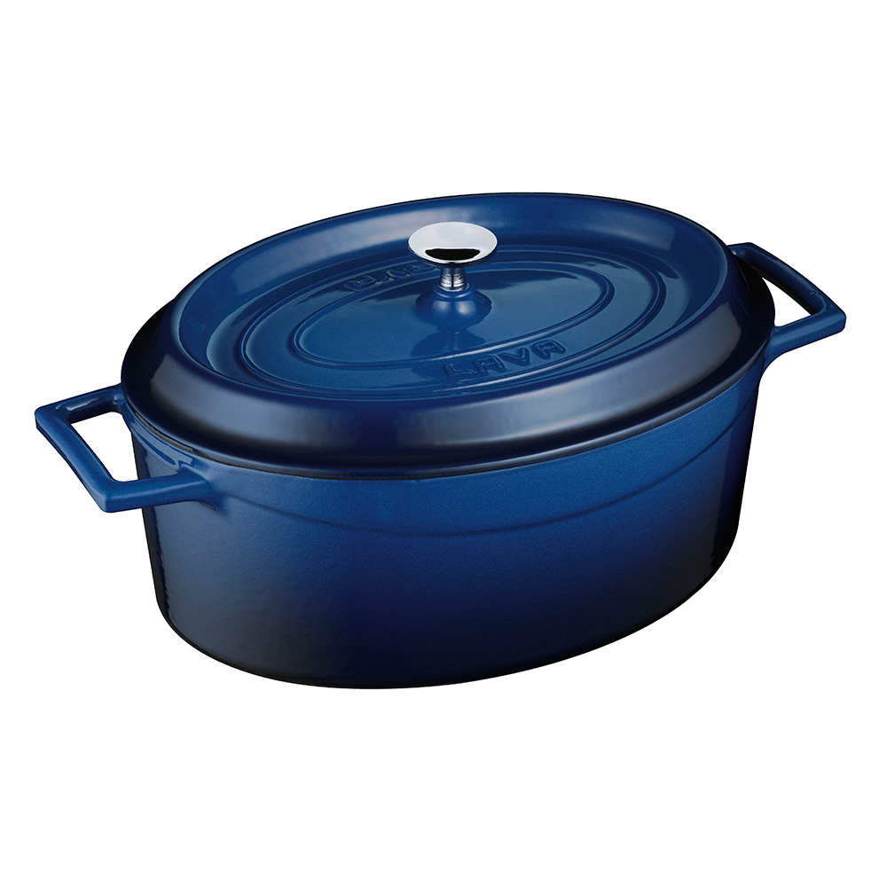 Litinový hrnec oválný 33 cm, smaltovaný, modrý LAVA Metal LVOTC33K2B