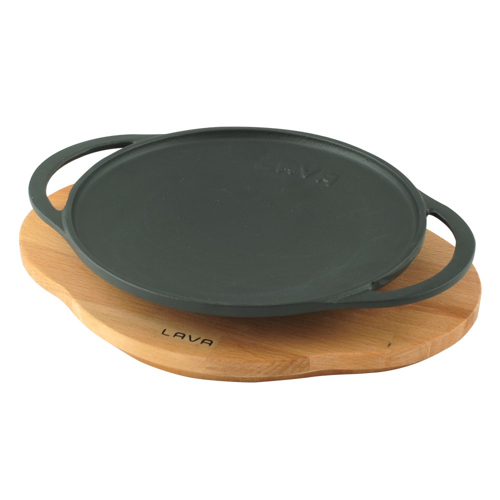 Litinová pánev Wok 20 cm s dřevěným podstavcem LAVA Metal LVECOSK20T7K4