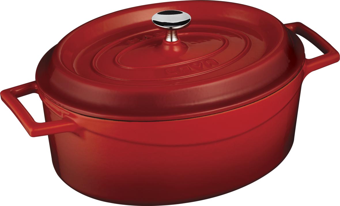 Litinový hrnec oválný 31 cm, smaltovaný, červený LAVA Metal LVOTC31K2R