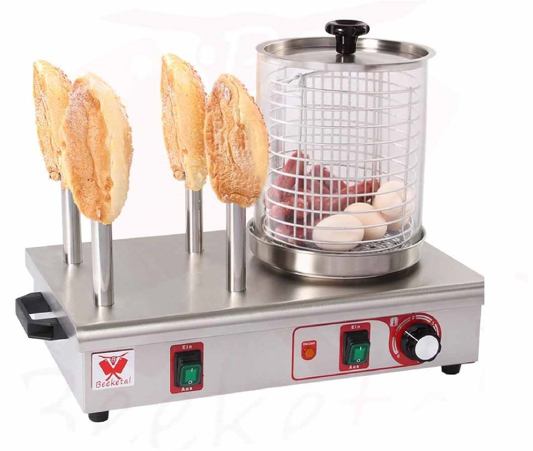 Párkovač hot dog, 600W čtyř-trnový BHG07 Beeketal, ohřívač párků v rohlíku