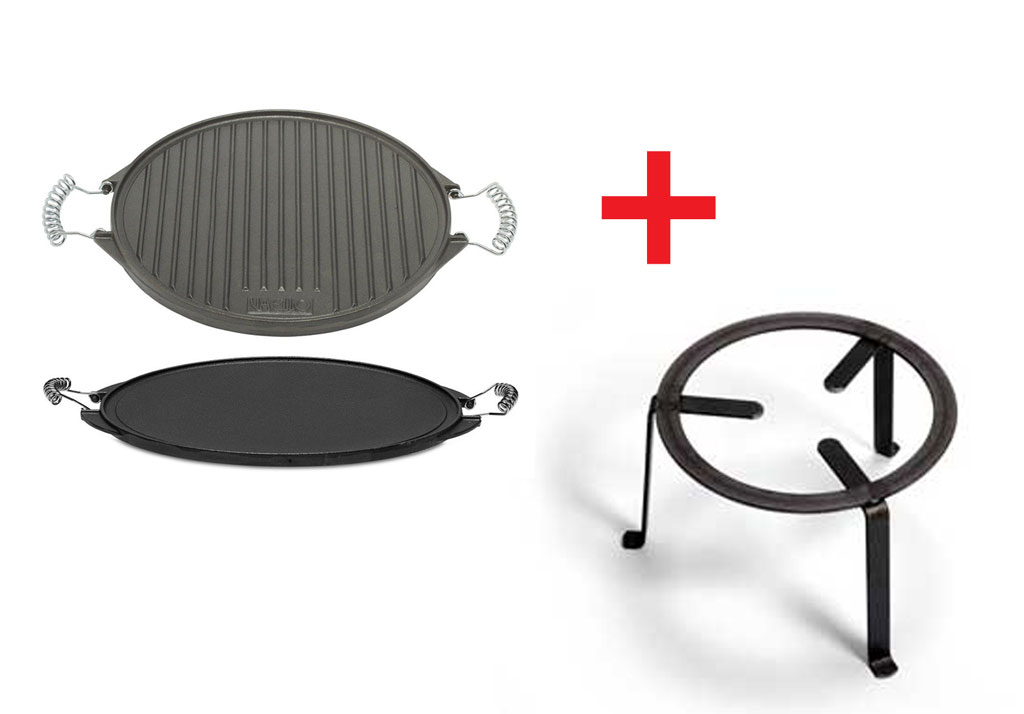 Grilovací plotna 43 cm oboustranná + 40 cm stojan do ohniště, SET Vaello Campos SN P3442, P2840