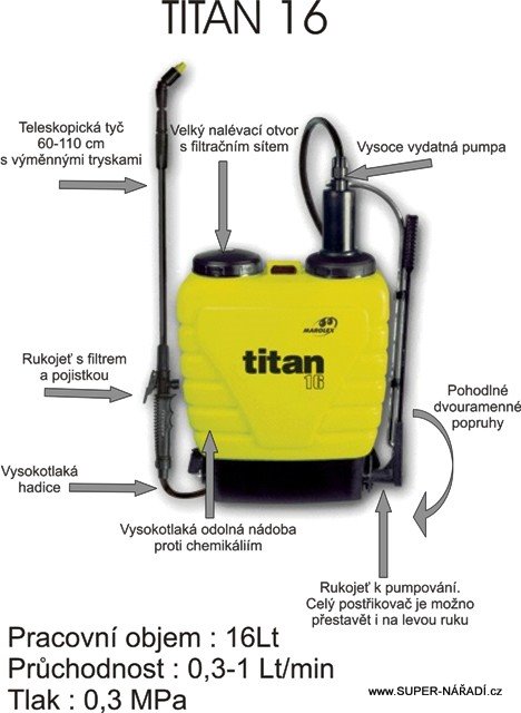 Zádový postřikovač TITAN 16 L Marolex do sadů S052.141