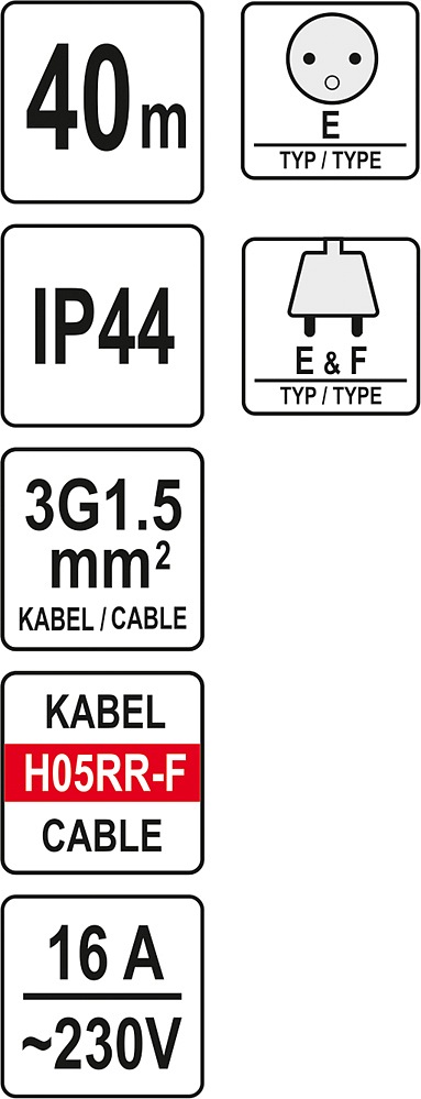 Yato Prodlužovák bubnový, 4 zásuvky IP44 16A, 40m, YT-81054