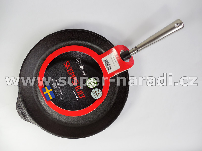Litinová pánev 28 cm, mělká, na pečení, nerez madlo SKEPPSHULT 0280