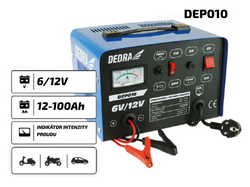 Dedra Nabíječka auto-moto baterií 6V / 12V, 12-100Ah, DEP010