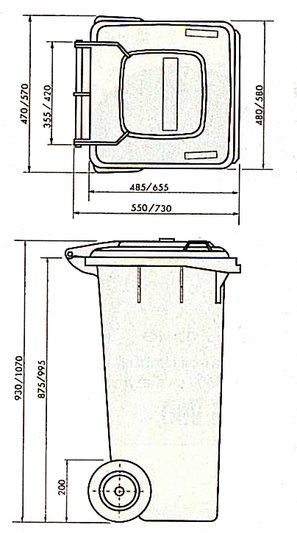 Plastová popelnice 240 l černá, Meva, Typ 0005-3
