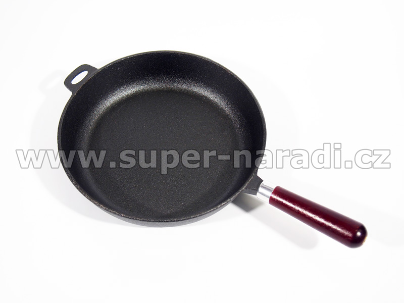 Litinová pánev 28 cm, s dřevěnou rukojetí PWI